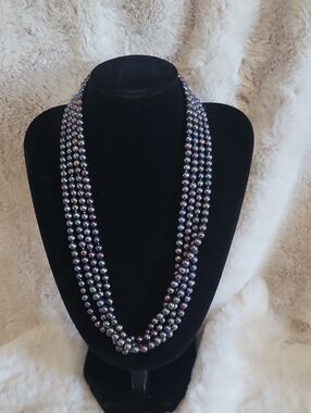 Genuine Black Peacock Multilayer Pearl Necklace With A 14K White Gold Clasp